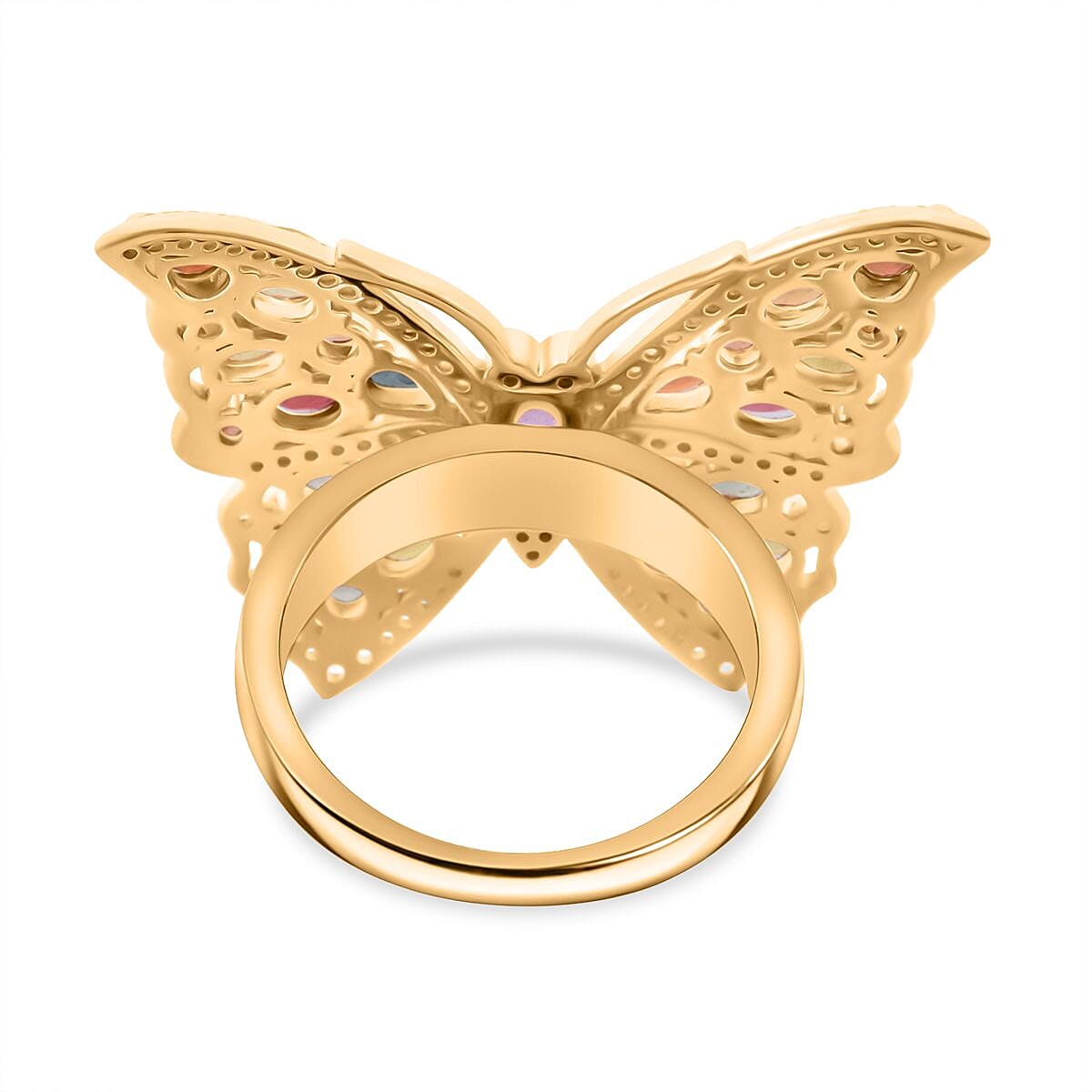 Multi Sapphire, White Zircon 5.27 ctw Ring in 18K Vermeil Yellow Gold Over Sterling Silver (Size 6.5)