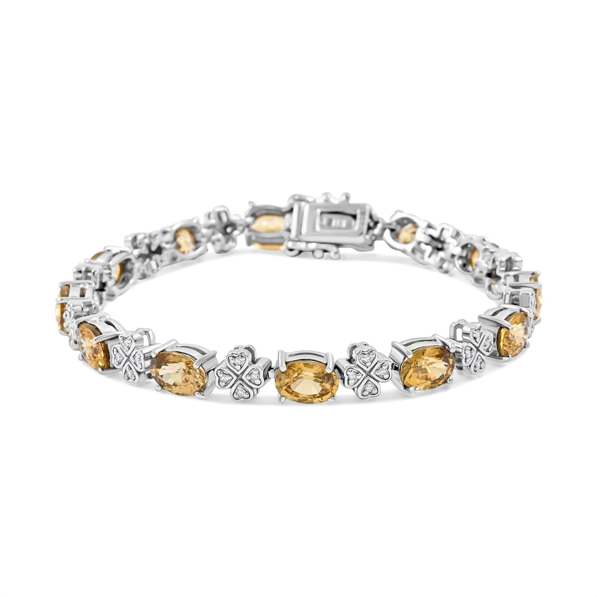 Premium Tanzania Yellow Zircon and White Zircon 10.40 ctw Leaf Clover Bracelet in Rhodium Over Sterling Silver (6.50 In) image number 0