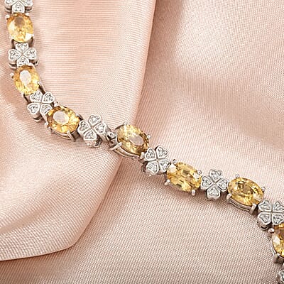 Premium Tanzanian Yellow Zircon and White Zircon 10.40 ctw Leaf Clover Bracelet in Rhodium Over Sterling Silver (6.50 In)