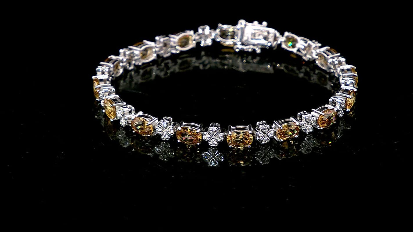 Premium Yellow Zircon and White Zircon 10.40 ctw Bracelet in Rhodium Over Sterling Silver (6.50 In)
