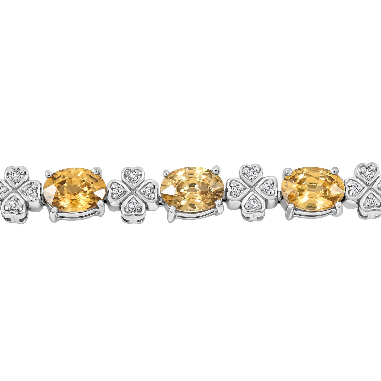 Premium Tanzanian Yellow Zircon and White Zircon 10.40 ctw Leaf Clover Bracelet in Rhodium Over Sterling Silver (6.50 In)
