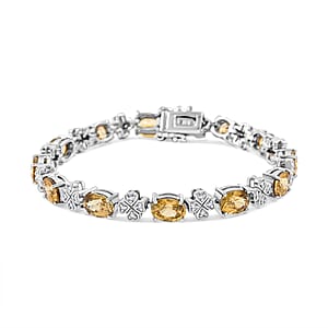 D'Joy Premium Tanzania Yellow Zircon and White Zircon 12.00 ctw Leaf Clover Bracelet in Rhodium Over Sterling Silver (7.25 In)