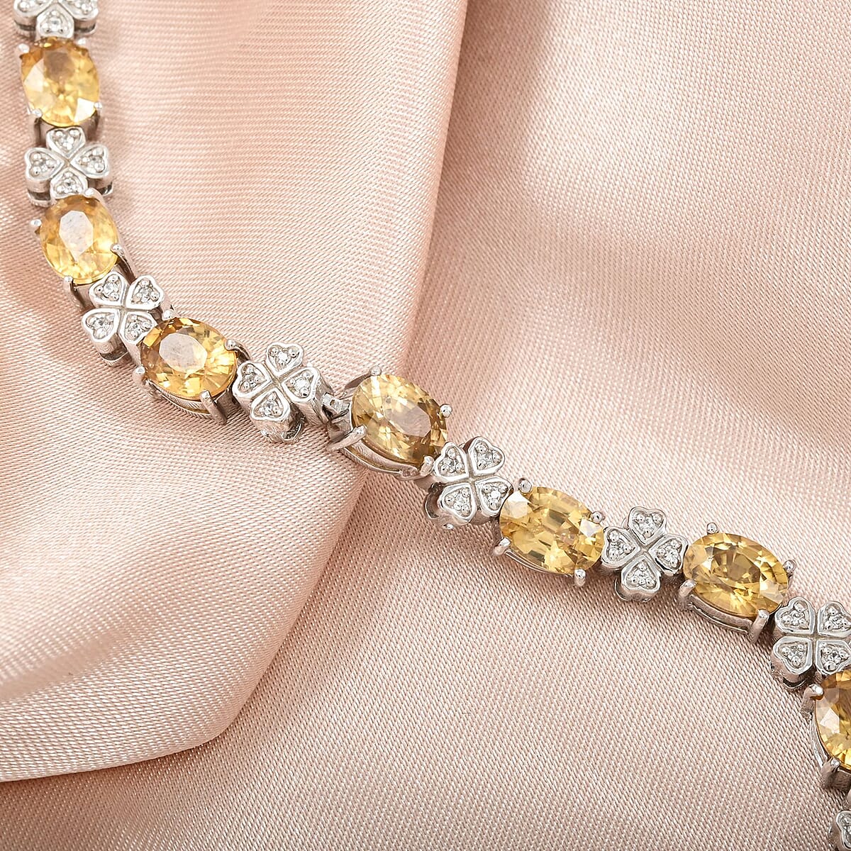 D'Joy Premium Tanzania Yellow Zircon and White Zircon 12.00 ctw Leaf Clover Bracelet in Rhodium Over Sterling Silver (7.25 In) image number 1