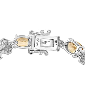 D'Joy Premium Tanzania Yellow Zircon and White Zircon 12.00 ctw Leaf Clover Bracelet in Rhodium Over Sterling Silver (7.25 In)