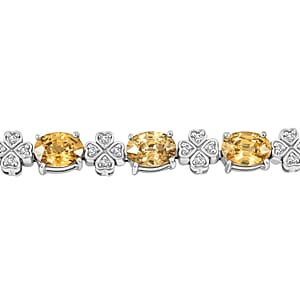 D'Joy Premium Tanzania Yellow Zircon and White Zircon 12.00 ctw Leaf Clover Bracelet in Rhodium Over Sterling Silver (7.25 In)
