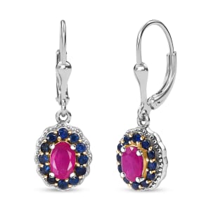 28th Apr TLV Premium Royal Ruby, Blue Sapphire Lever Back Earrings in 18K Vermeil YG and Rhodium Over Sterling Silver 1.90 ctw