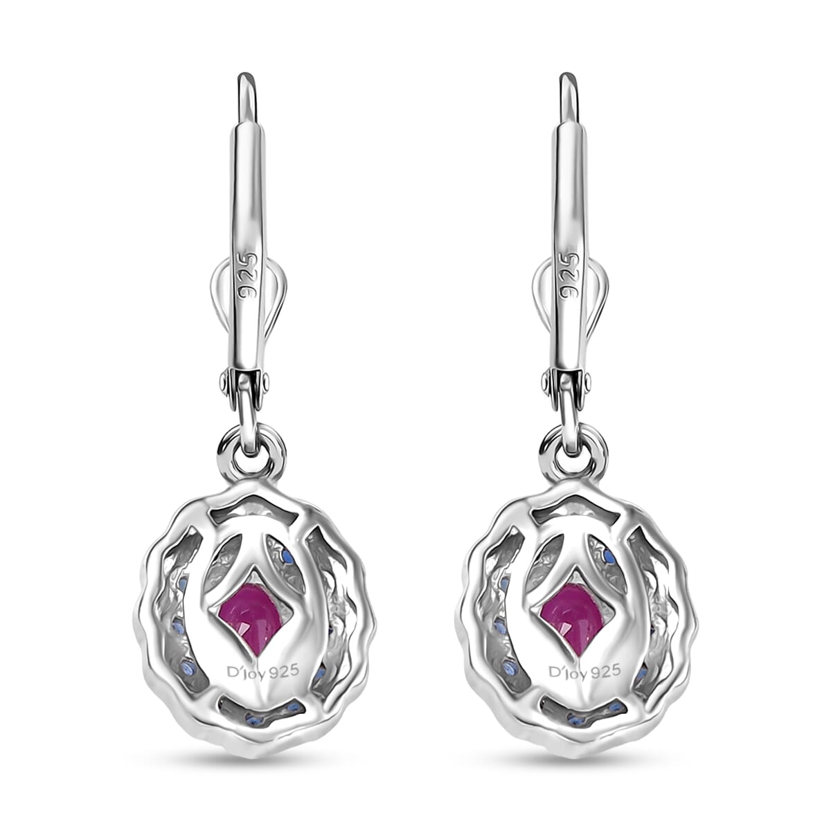 D'Joy Premium Royal Ruby and Blue Sapphire 1.90 ctw Lever Back Earrings in 18K Vermeil YG and Rhodium Over Sterling Silver image number 4