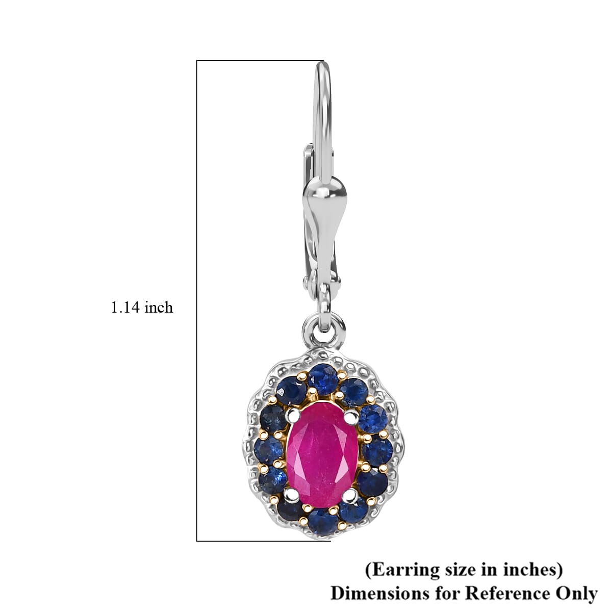 D'Joy Premium Royal Ruby and Blue Sapphire 1.90 ctw Lever Back Earrings in 18K Vermeil YG and Rhodium Over Sterling Silver image number 5