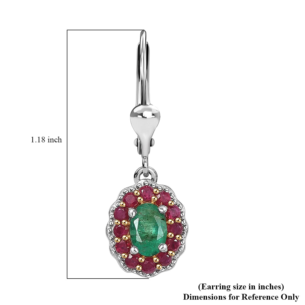 D'Joy Premium Kagem Zambian Emerald and Royal Ruby 1.70 ctw Lever Back Earrings in 18K Vermeil YG and Rhodium Over Sterling Silver image number 5