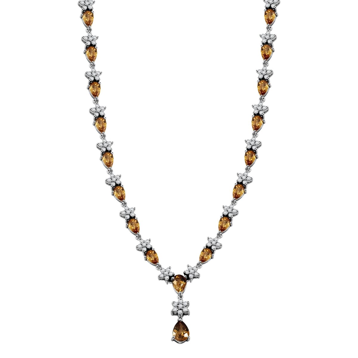 Premium Tanzania Yellow Zircon and White Zircon 16.40 ctw Floral Necklace 18 Inches in Rhodium Over Sterling Silver image number 0