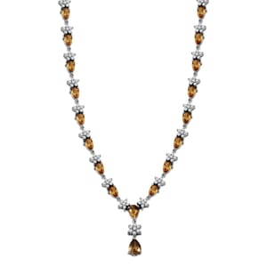 Premium Tanzania Yellow Zircon and White Zircon 16.40 ctw Floral Necklace 18 Inches in Rhodium Over Sterling Silver