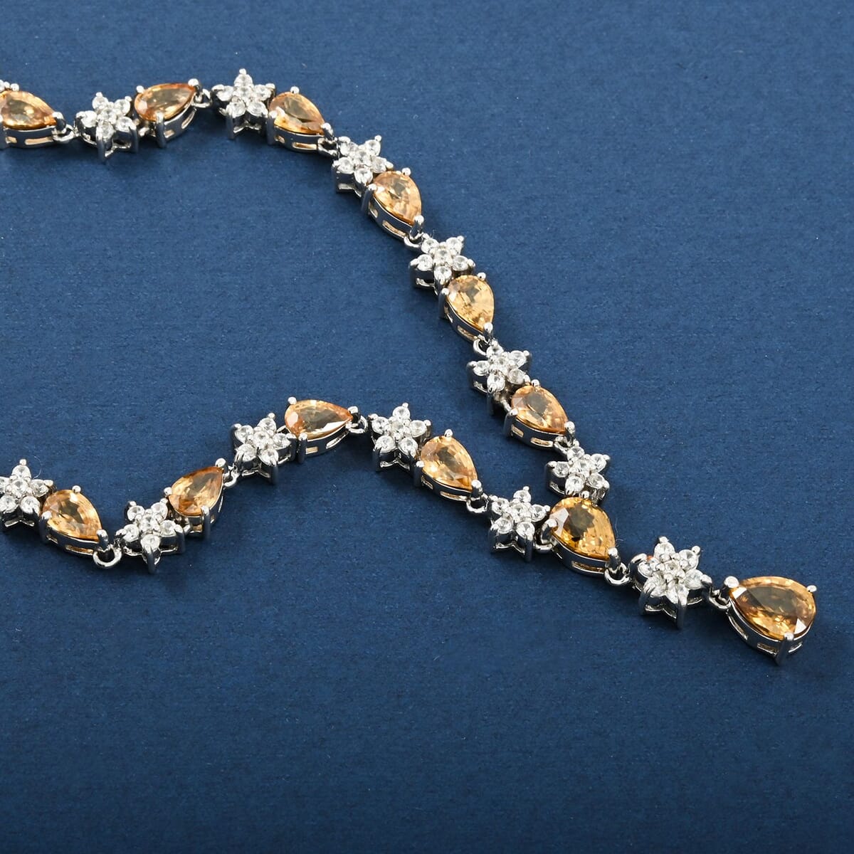 Premium Tanzania Yellow Zircon and White Zircon 16.40 ctw Floral Necklace 18 Inches in Rhodium Over Sterling Silver image number 1