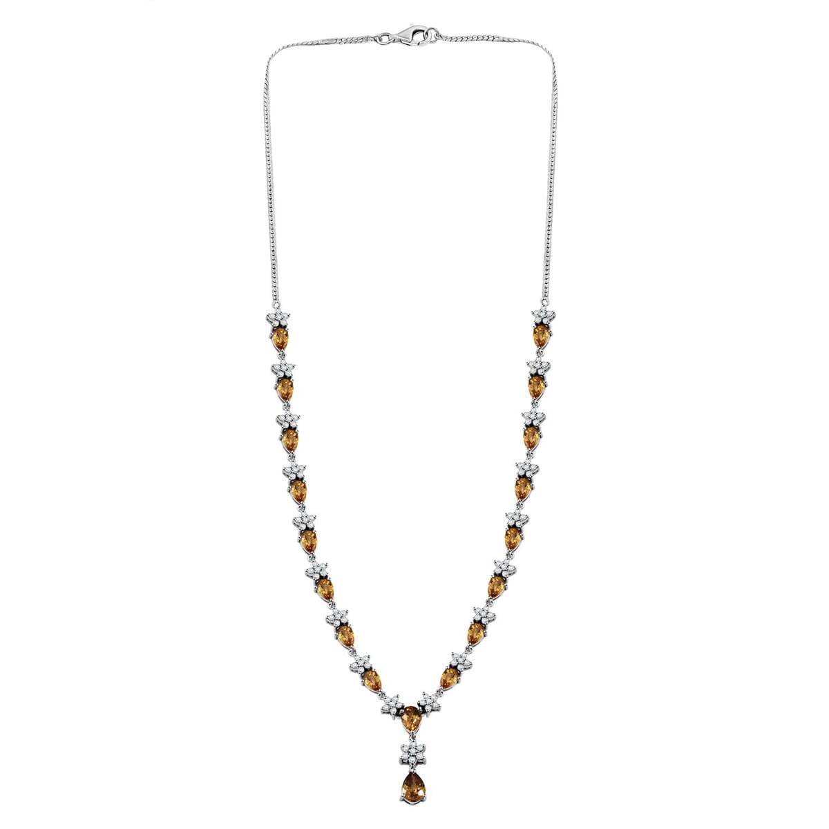 Premium Tanzania Yellow Zircon and White Zircon 16.40 ctw Floral Necklace 18 Inches in Rhodium Over Sterling Silver image number 2