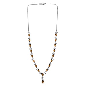 Premium Tanzania Yellow Zircon and White Zircon 16.40 ctw Floral Necklace 18 Inches in Rhodium Over Sterling Silver