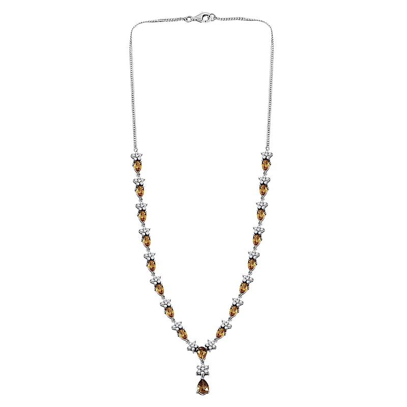 D'Joy Premium Tanzania Yellow Zircon and White Zircon 16.40 ctw Floral Necklace 18 Inches in Rhodium Over Sterling Silver