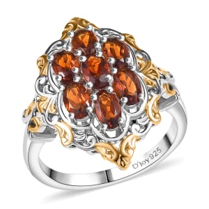 D'Joy Brazilian Cherry Citrine 1.50 ctw Blooming Ring in 18K Vermeil YG and Rhodium Over Sterling Silver (Size 10.0)