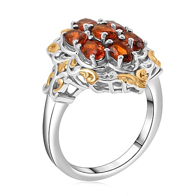 D'Joy Brazilian Cherry Citrine 1.50 ctw Blooming Ring in 18K Vermeil YG and Rhodium Over Sterling Silver (Size 10.0)