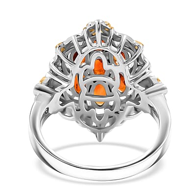 D'Joy Brazilian Cherry Citrine 1.50 ctw Blooming Ring in 18K Vermeil YG and Rhodium Over Sterling Silver (Size 10.0)