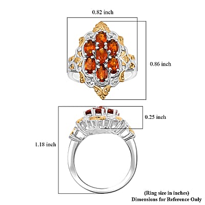 D'Joy Brazilian Cherry Citrine 1.50 ctw Blooming Ring in 18K Vermeil YG and Rhodium Over Sterling Silver (Size 10.0)
