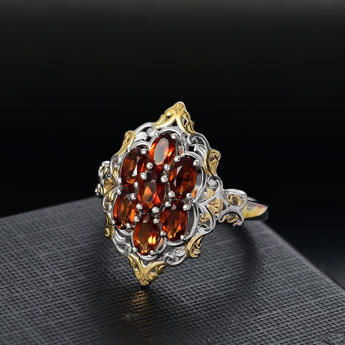 D'Joy Brazilian Cherry Citrine 1.50 ctw Blooming Ring in 18K Vermeil YG and Rhodium Over Sterling Silver (Size 7.0) image number 1