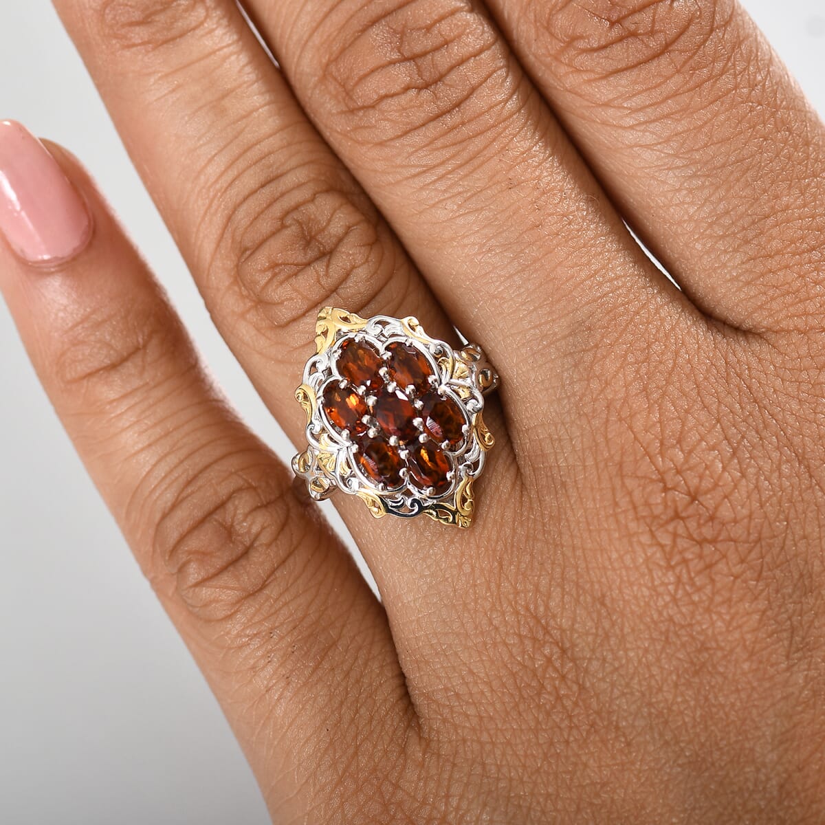 D'Joy Brazilian Cherry Citrine 1.50 ctw Blooming Ring in 18K Vermeil YG and Rhodium Over Sterling Silver (Size 7.0) image number 2