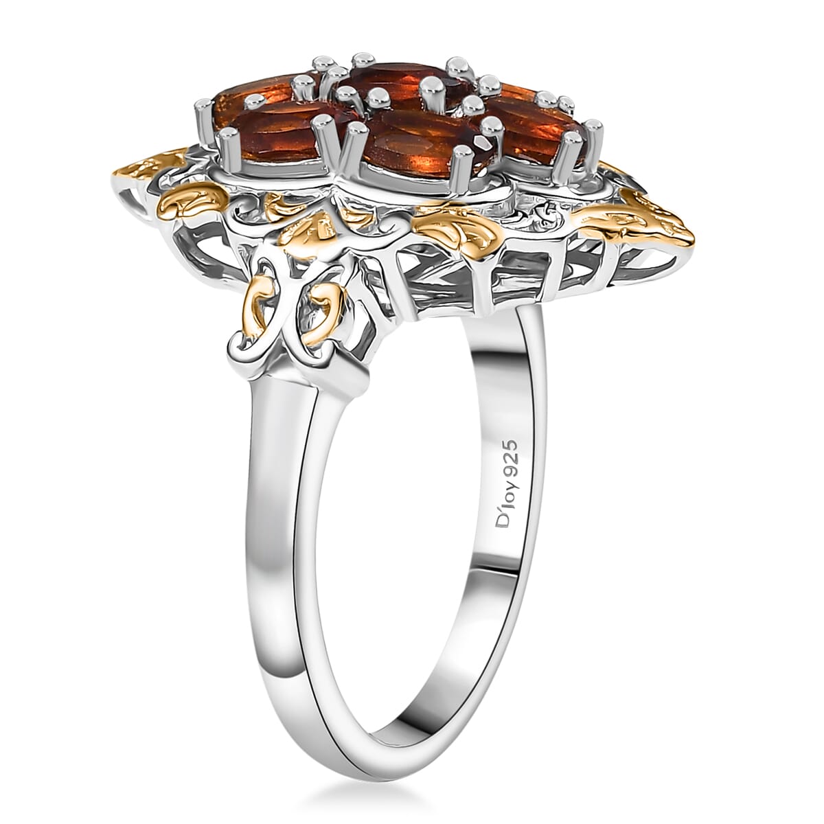 D'Joy Brazilian Cherry Citrine 1.50 ctw Blooming Ring in 18K Vermeil YG and Rhodium Over Sterling Silver (Size 7.0) image number 3