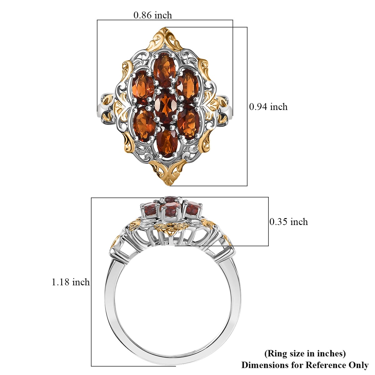 D'Joy Brazilian Cherry Citrine 1.50 ctw Blooming Ring in 18K Vermeil YG and Rhodium Over Sterling Silver (Size 7.0) image number 5