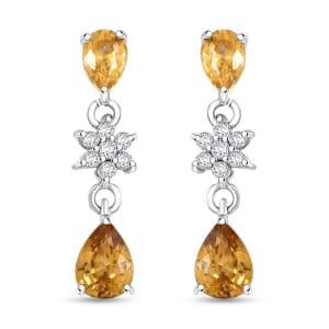 Premium Tanzania Yellow Zircon and White Zircon 3.85 ctw Eternal Drizzle Drop Earrings in Rhodium Over Sterling Silver