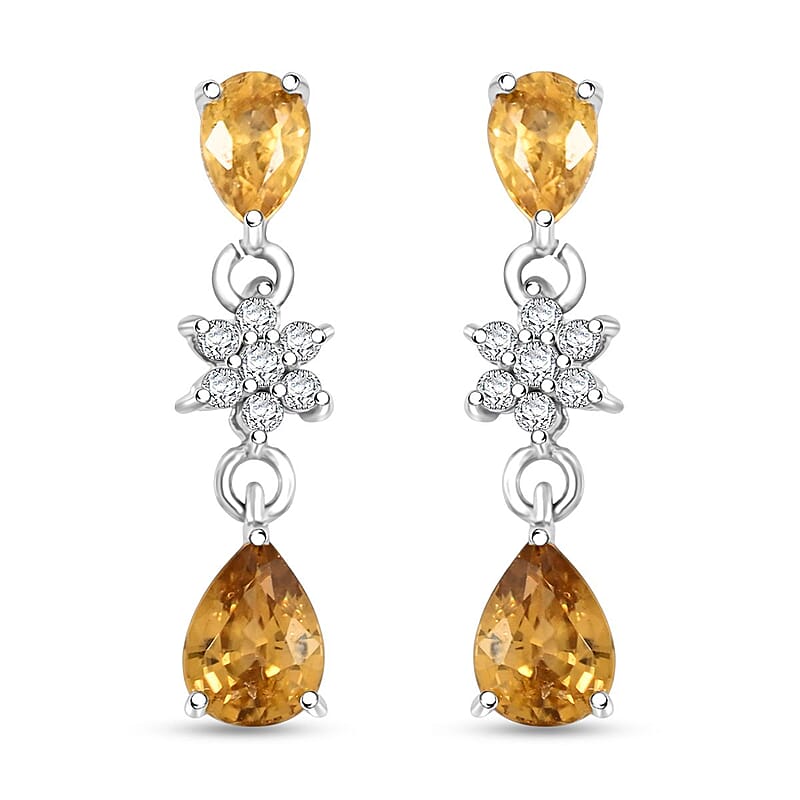Premium Tanzania Yellow Zircon and White Zircon 3.85 ctw Eternal Drizzle Drop Earrings in Rhodium Over Sterling Silver