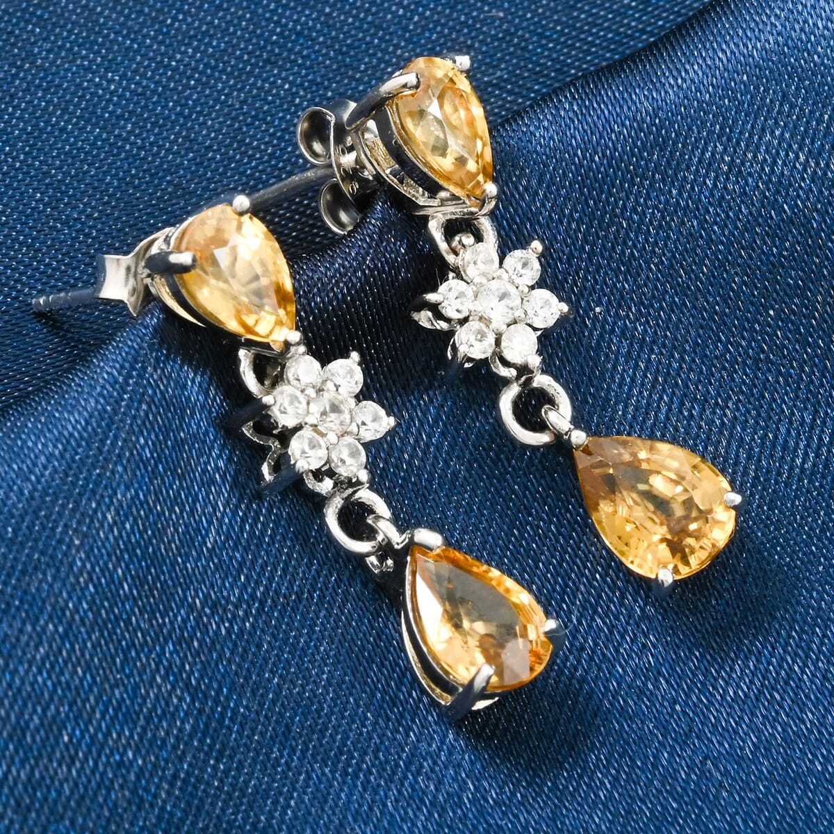 Premium Tanzania Yellow Zircon and White Zircon 3.85 ctw Eternal Drizzle Drop Earrings in Rhodium Over Sterling Silver image number 1