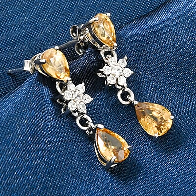 Premium Tanzania Yellow Zircon and White Zircon 3.85 ctw Eternal Drizzle Drop Earrings in Rhodium Over Sterling Silver