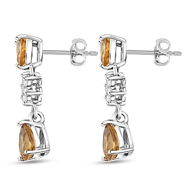 Premium Tanzania Yellow Zircon and White Zircon 3.85 ctw Eternal Drizzle Drop Earrings in Rhodium Over Sterling Silver