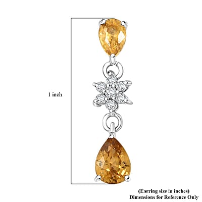 Premium Tanzania Yellow Zircon and White Zircon 3.85 ctw Eternal Drizzle Drop Earrings in Rhodium Over Sterling Silver