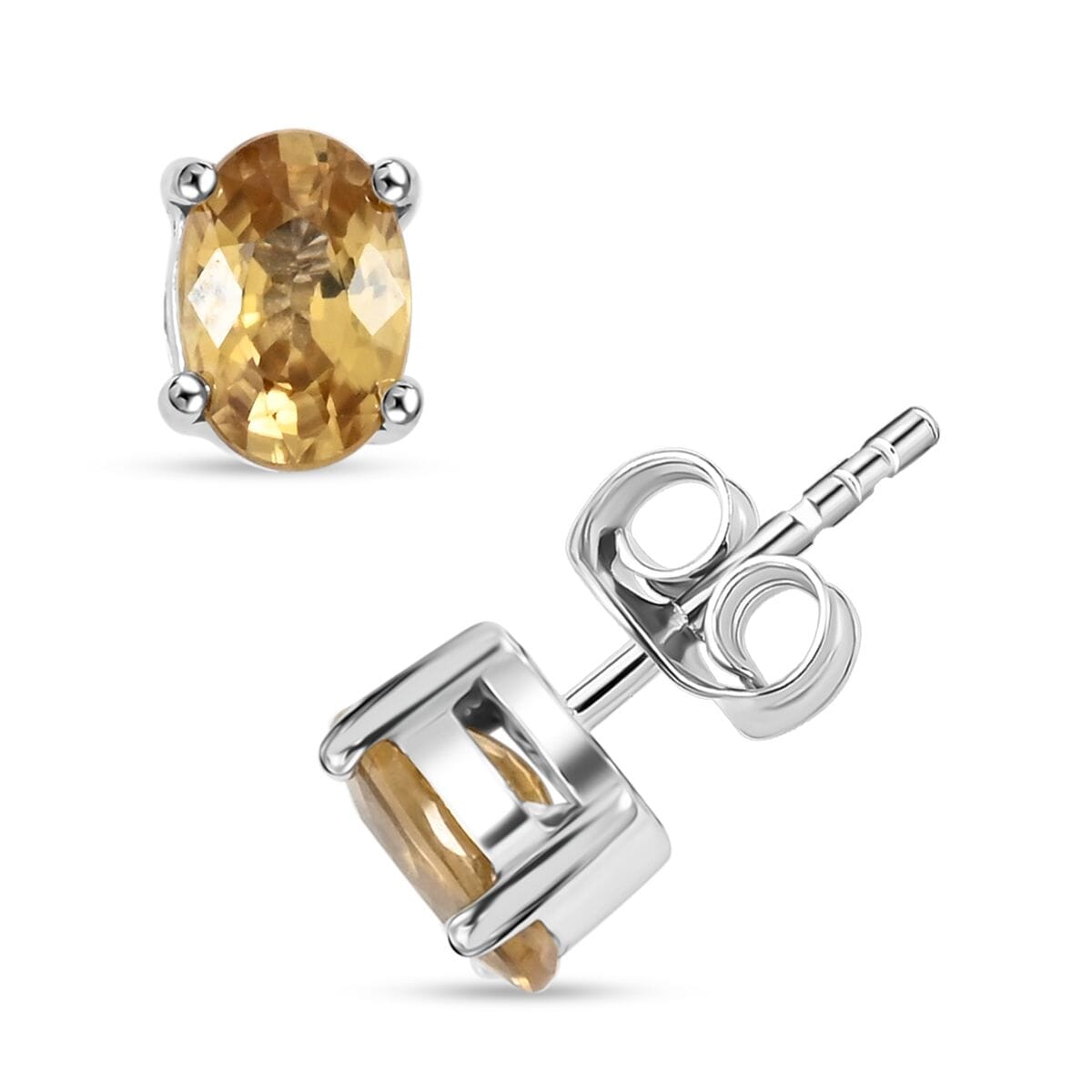 Premium Tanzania Yellow Zircon 1.50 ctw Spotlight Earrings in Rhodium Over Sterling Silver  image number 0