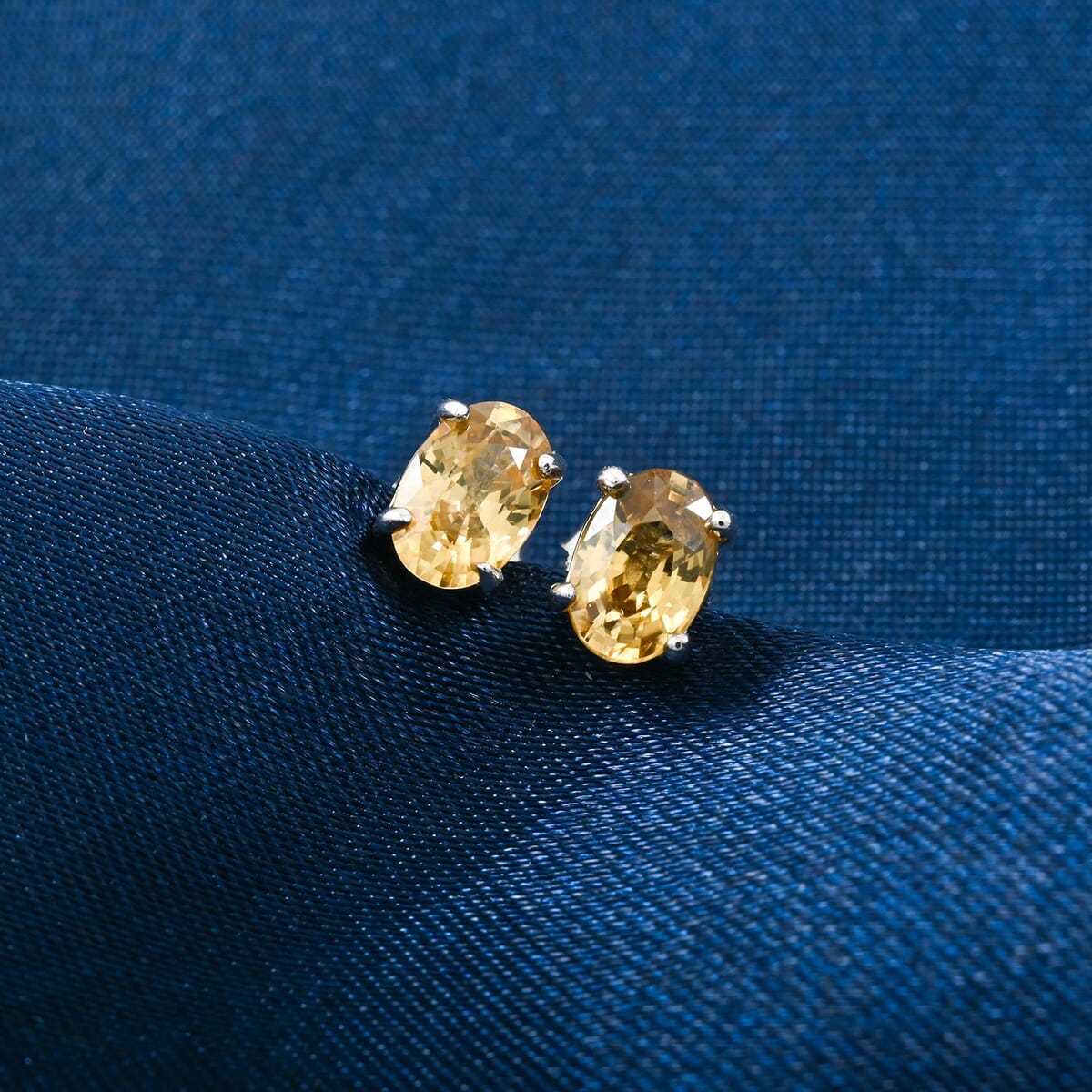 Premium Tanzania Yellow Zircon 1.50 ctw Spotlight Earrings in Rhodium Over Sterling Silver  image number 1