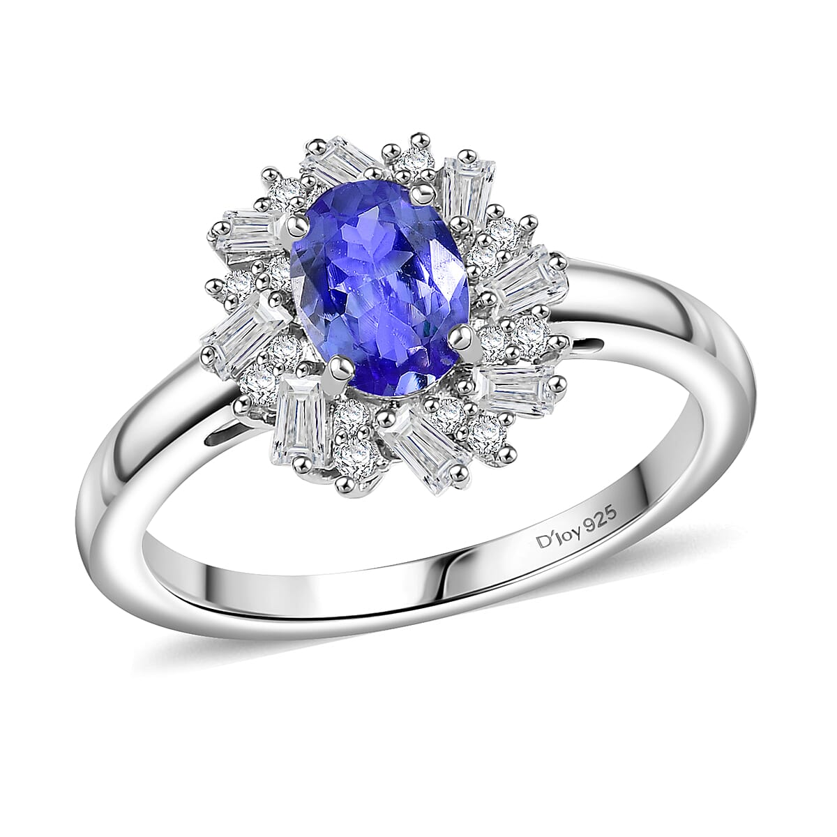D'Joy Tanzanite and White Zircon 1.35 ctw Starburst Ring in Rhodium Over Sterling Silver (Size 5.0) image number 0