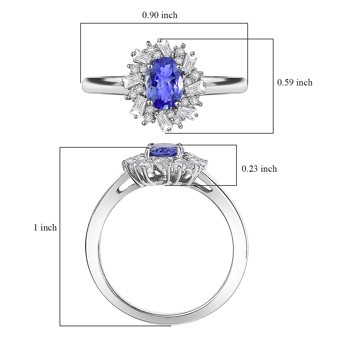 D'Joy Tanzanite and White Zircon 1.35 ctw Starburst Ring in Rhodium Over Sterling Silver (Size 5.0) image number 5