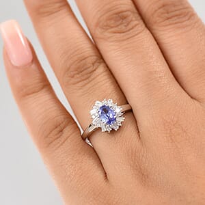 D'Joy Tanzanite and White Zircon 1.35 ctw Starburst Ring in Rhodium Over Sterling Silver (Size 6.0)