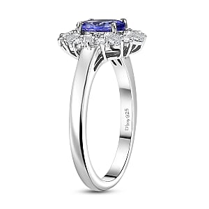 D'Joy Tanzanite and White Zircon 1.35 ctw Starburst Ring in Rhodium Over Sterling Silver (Size 6.0)
