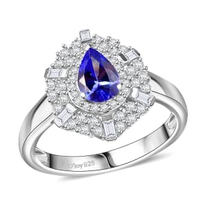 D'Joy Tanzanite and White Zircon 1.30 ctw Celestial Dreams Ring in Rhodium Over Sterling Silver (Size 10.0)