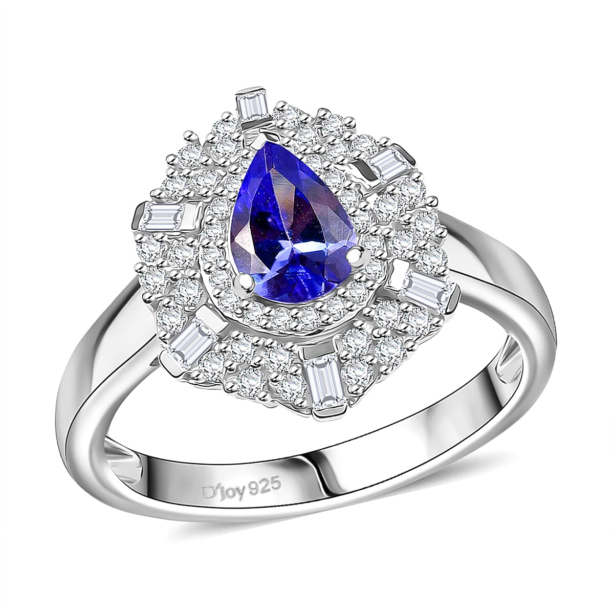 D'Joy Tanzanite and White Zircon 1.30 ctw Celestial Dreams Ring in Rhodium Over Sterling Silver (Size 6.0) image number 0