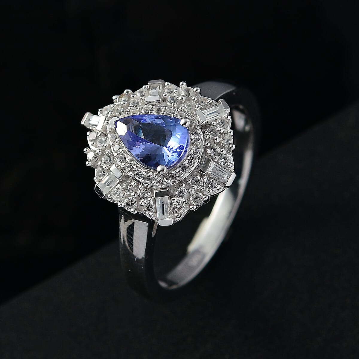D'Joy Tanzanite and White Zircon 1.30 ctw Celestial Dreams Ring in Rhodium Over Sterling Silver (Size 6.0) image number 1