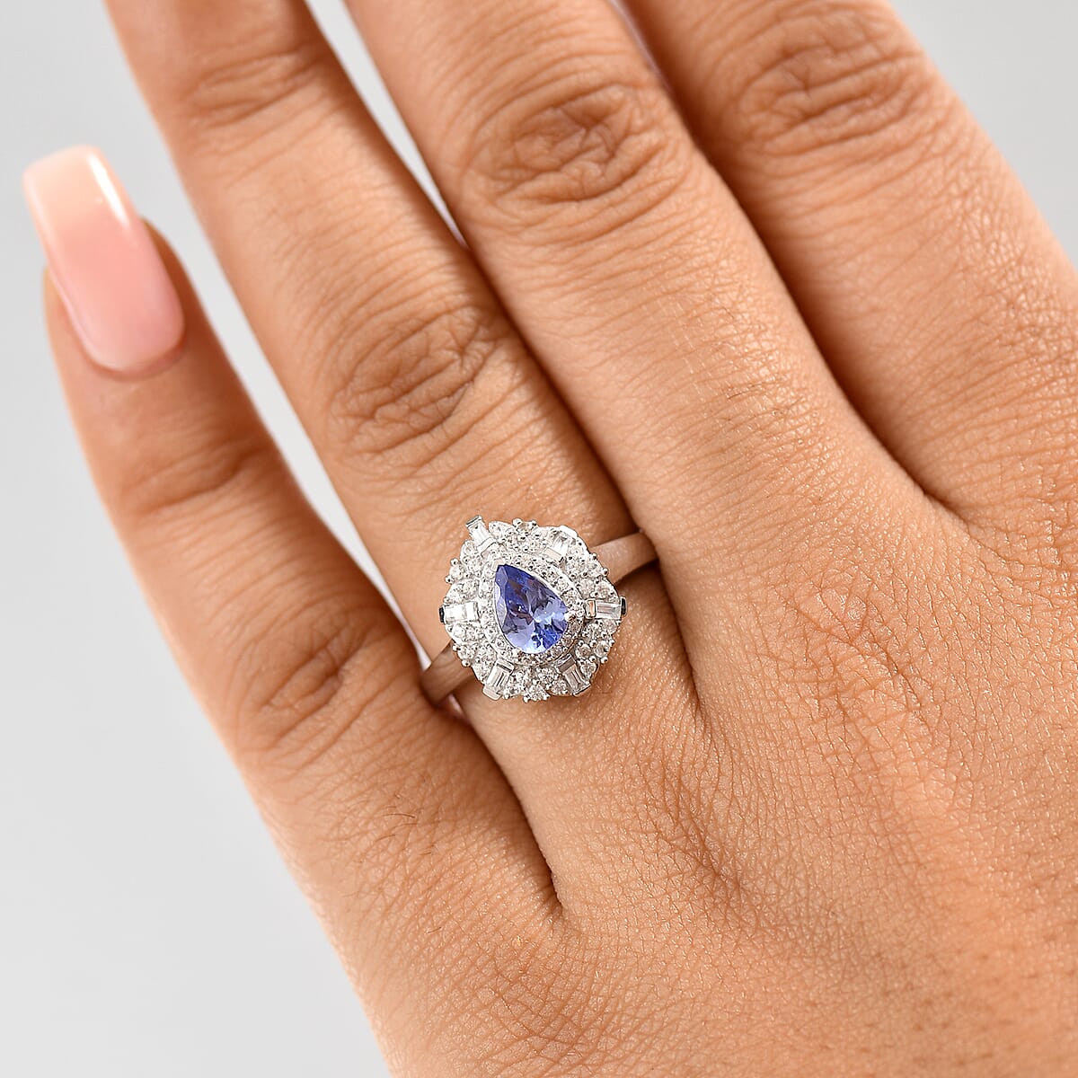 D'Joy Tanzanite and White Zircon 1.30 ctw Celestial Dreams Ring in Rhodium Over Sterling Silver (Size 6.0) image number 2