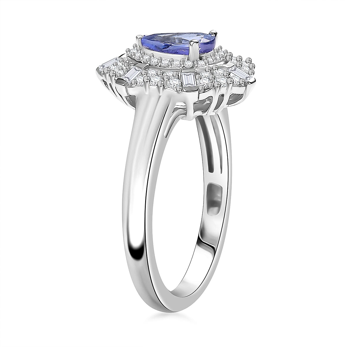 D'Joy Tanzanite and White Zircon 1.30 ctw Celestial Dreams Ring in Rhodium Over Sterling Silver (Size 6.0) image number 3