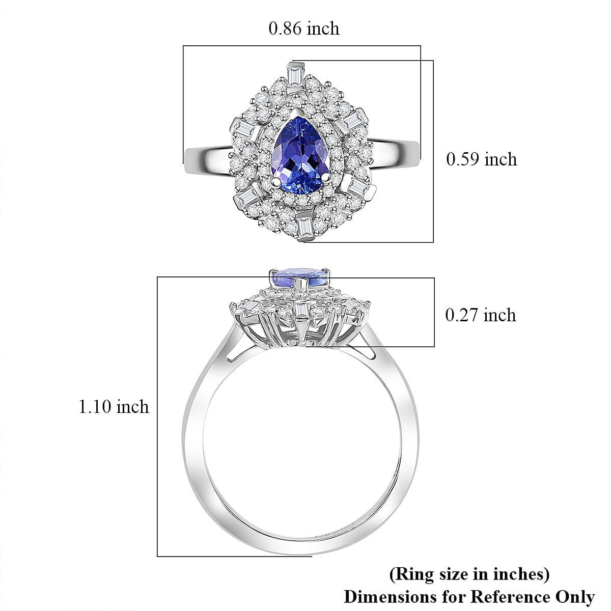 D'Joy Tanzanite and White Zircon 1.30 ctw Celestial Dreams Ring in Rhodium Over Sterling Silver (Size 6.0) image number 5