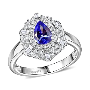 D'Joy Tanzanite and White Zircon 1.30 ctw Celestial Dreams Ring in Rhodium Over Sterling Silver (Size 7.0)