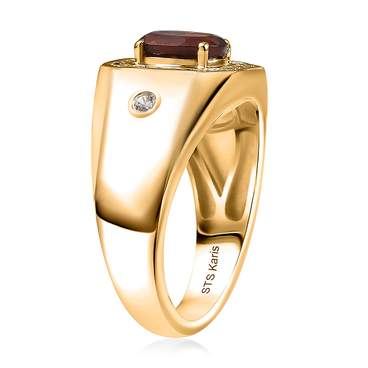 Karis Brazilian Cherry Citrine, White Zircon Art Deco Men's Ring in 18K YG Plated (Size 10.0) 1.50 ctw image number 3