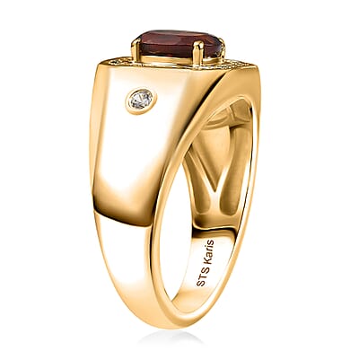 Karis Brazilian Cherry Citrine, White Zircon Art Deco Men's Ring in 18K YG Plated (Size 10.0) 1.50 ctw