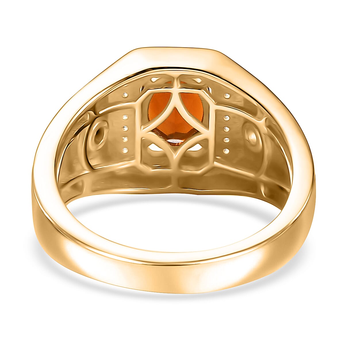 Karis Brazilian Cherry Citrine, White Zircon Art Deco Men's Ring in 18K YG Plated (Size 10.0) 1.50 ctw image number 4