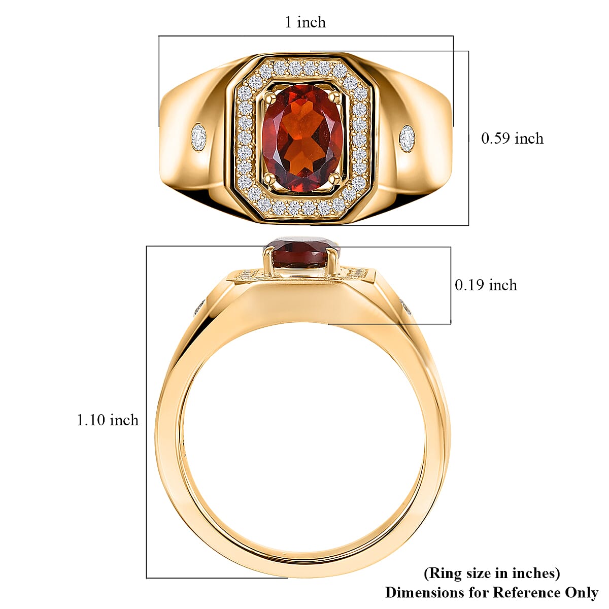 Karis Brazilian Cherry Citrine, White Zircon Art Deco Men's Ring in 18K YG Plated (Size 10.0) 1.50 ctw